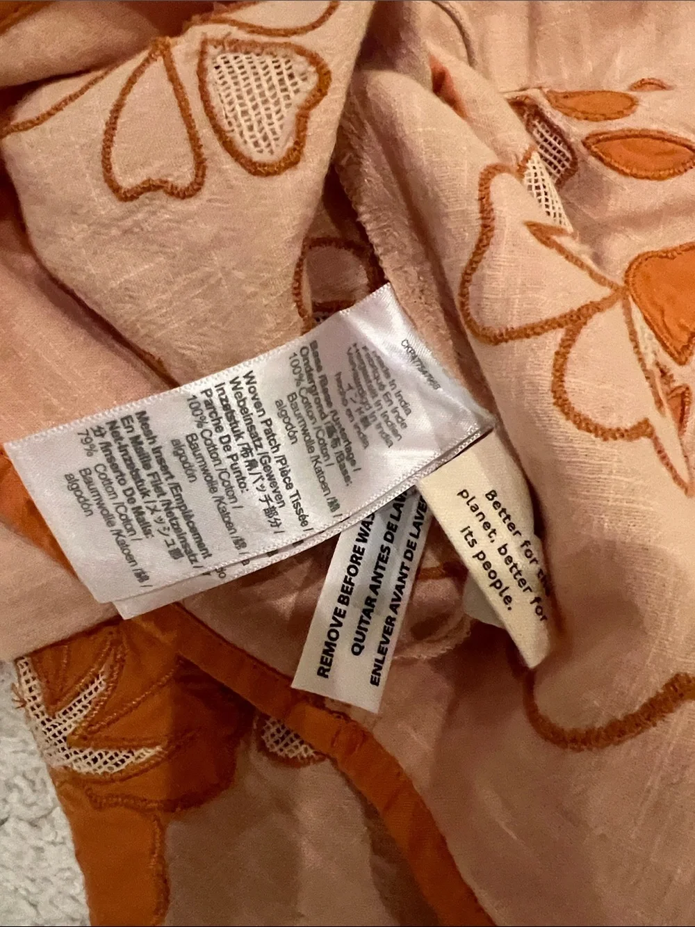 Madewell Peach Top with Orange Floral Embroidery
